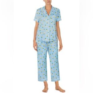 Kate Spade Brushed Jersey Short Sleeve Cropped PJ Set Large Pineapples Blue